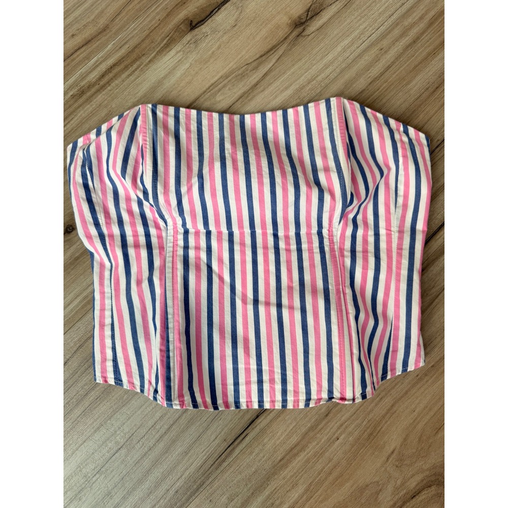 Favorite Daughter Womens Blue Pink Striped Strapless Corset Top 6